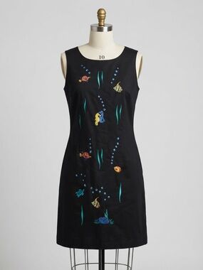 Ultra Dress Collection Black Sleeveless Embroidered Sea Life Dress